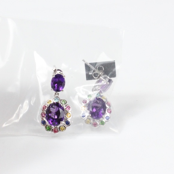 New stunning amethyst dangle sterling earrings - Picture 3 of 5